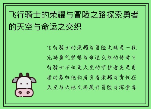 飞行骑士的荣耀与冒险之路探索勇者的天空与命运之交织